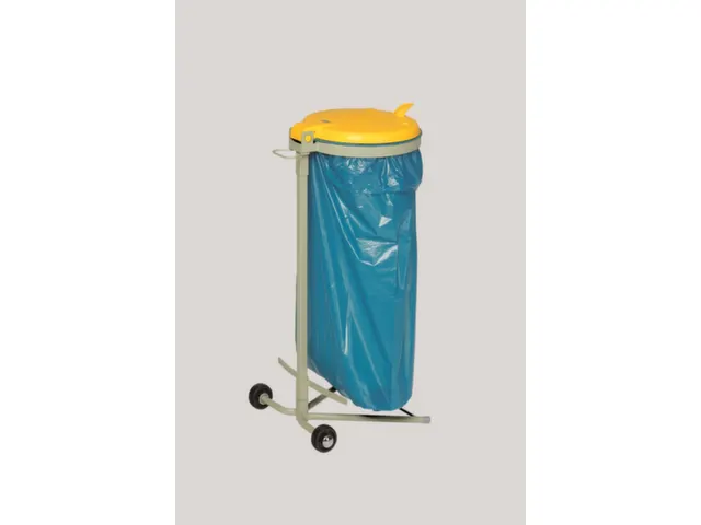 Support Sacs De Tri Sélectif 120L Simple Roulettes Couvercle Jaune