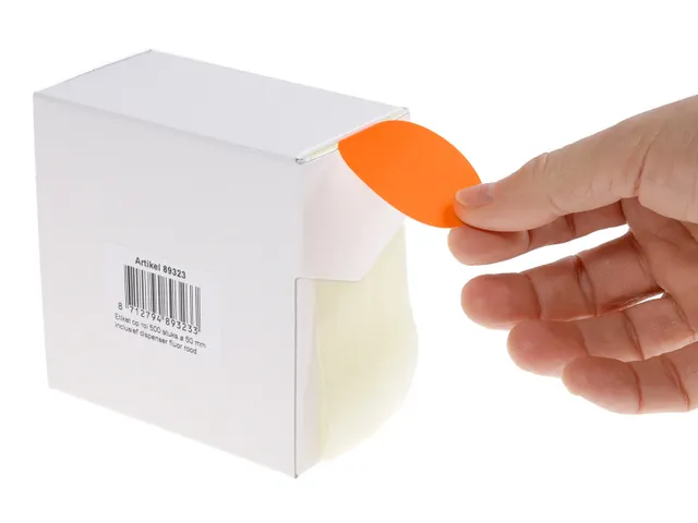 Etiquette sur rouleau 50mm rouge fluo + dévidoir 500 pièces