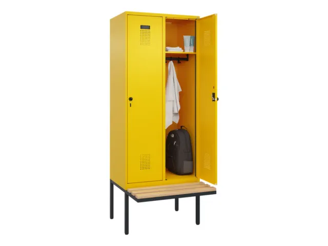 locker met bank,HxBxD 2120x800x815mm,2vak,vak B 400mm,draaigrendel