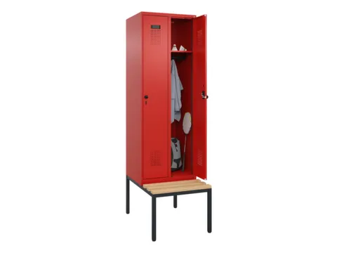 locker met bank,HxBxD 2120x600x815mm,2vak,vak B 300mm,draaigrendel