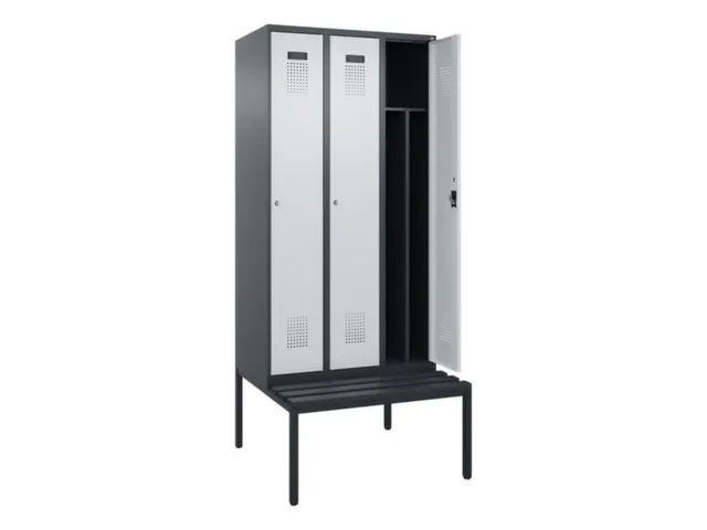 locker met bank,voor scheiding van kleding,HxBxD 2120x900x815mm,3vak