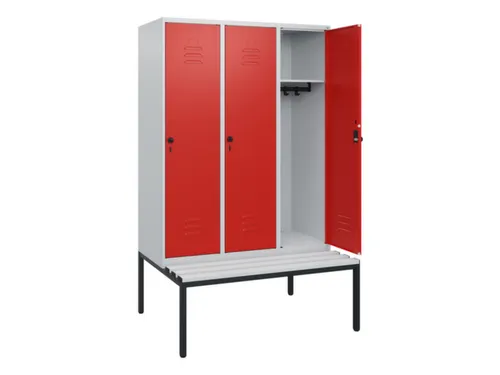 locker met bank,HxBxD 1950x1200x815mm,3vak,vak B 400mm,draaigrendel