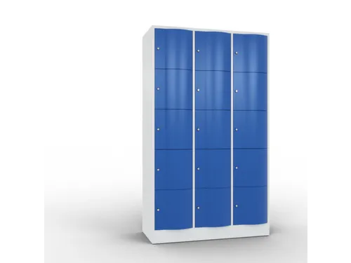 lockerkast,HxBxD 1950x1150x540mm,3x5vakken,romp RAL7035,front RAL5010