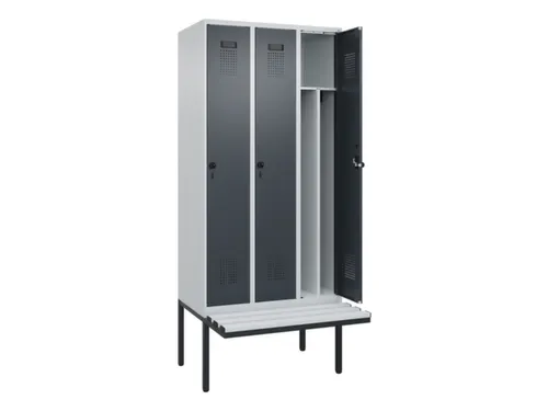 locker met bank,voor scheiding van kleding,HxBxD 2120x900x815mm,3vak
