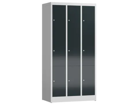 Lockerkast 1800x870x500mm 3x3 vakken cilinderslot, sokkel, RAL7016