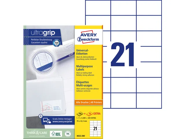Etiquette Avery Zweckform 3652 70x42,3mm blanc 4200 pièces