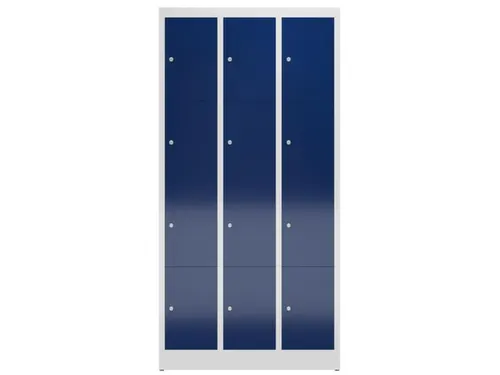 Lockerkast 1800x870x500mm 3x4 vakken cilinderslot, sokkel, RAL5010