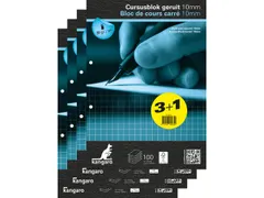 Cursusblok Kangaro A4 ruit 10mm 90 grams 100 vel pak 4 stuks
