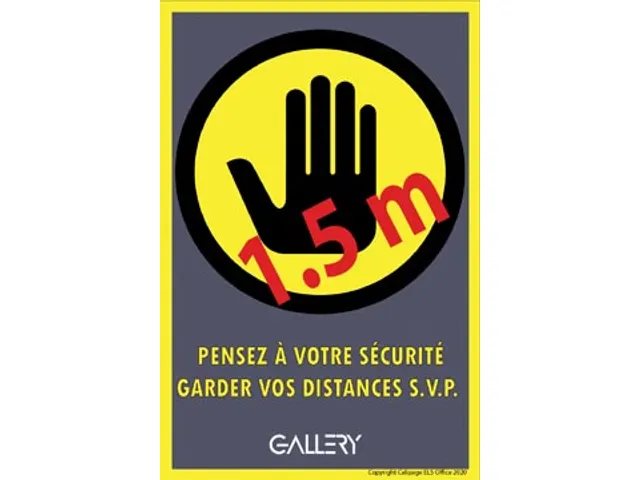 autocollant, avertissement: gardez 1,5 mètres de distance, ft A5, fra