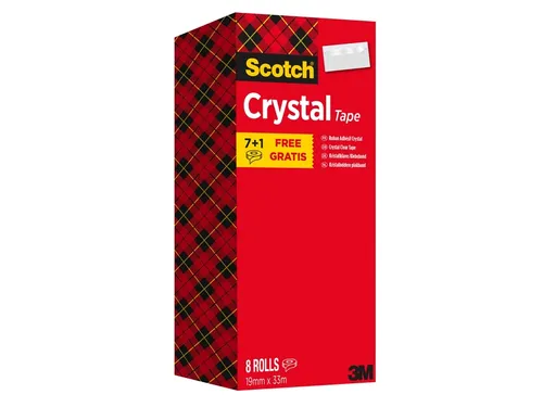 Plakband Scotch Crystal 600 19mmx33m transparant 7+1 gratis