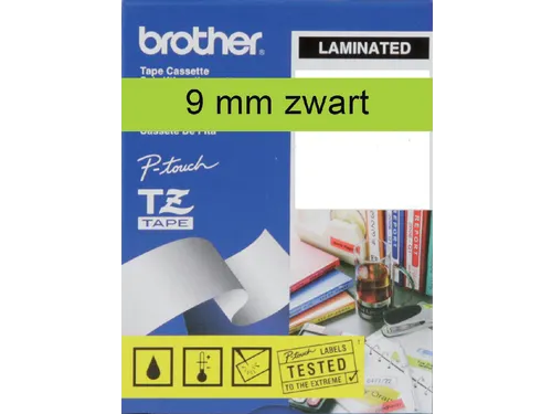 Labeltape Brother P-touch TZe-721 standaard 9mm zwart op groen