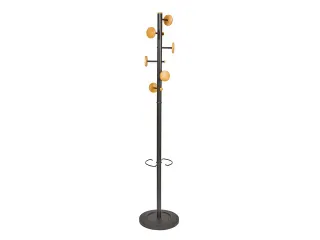 Music designkapstok zwart metaal met 9 houten haken met paraplurek 175 - 1