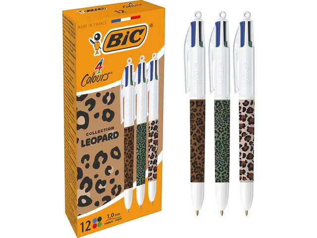 4-kleurenbalpen Leopard doos van 12 stuks assorti