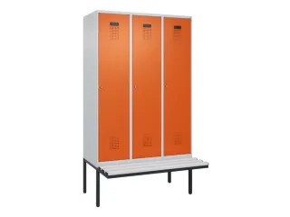 locker met bank,HxBxD 2120x1200x815mm,3vak,vak B 400mm,cilinderslot - 2
