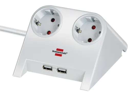 Stekkerdoos Brennenstuhl bureau 2 voudig inclusief 2 USB 1.8m wit