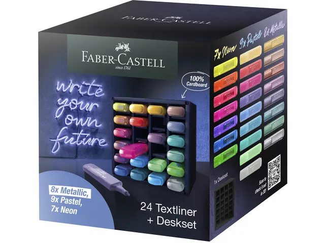 Markeerstiften Faber-Castell Deskset 24 kleuren, 7 neon, 9 pastel en 8