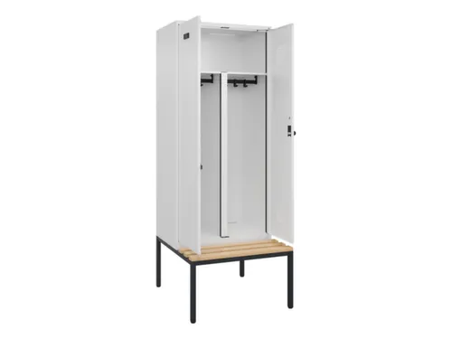 PBM-locker met bank,HxBxD 2120x800x815mm,2vak,vak B 400mm,draaigrendel