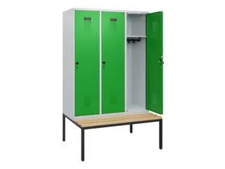 locker met bank,HxBxD 1950x1200x815mm,3vak,vak B 400mm,draaigrendel - 1