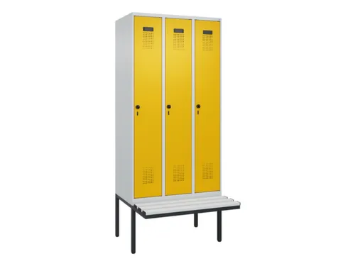 locker met bank,HxBxD 2120x900x815mm,3vak,vak B 300mm,draaigrendel