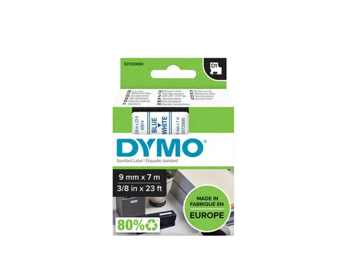 Labeltape Dymo LabelManager D1 polyester 9mm blauw op wit