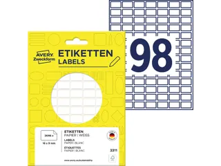 Etiket Avery Zweckform 3311 16x9mm wit 2646stuks - 3