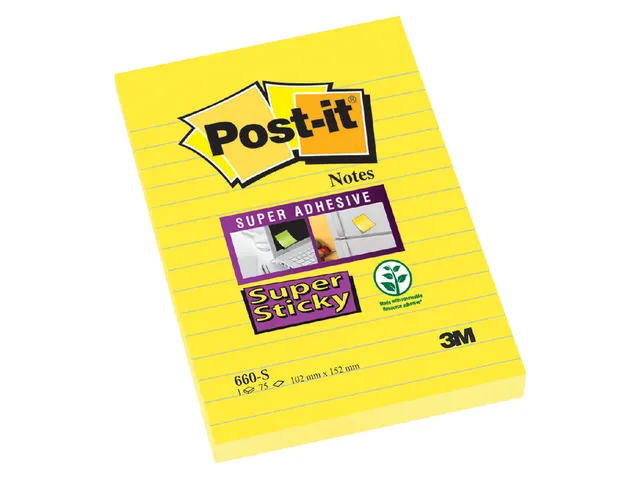 Memoblok 3M Post-it 660 Super Sticky 102x152 geel met lijn
