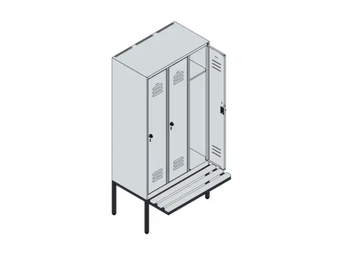 locker met bank,HxBxD 1950x900x815mm,3vak,vak B 300mm,cil.-slot