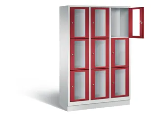 Lockerkast 1800x1200x500mm 3x3 vakken Cilinderslot, Sokkel, RAL3003 - 1