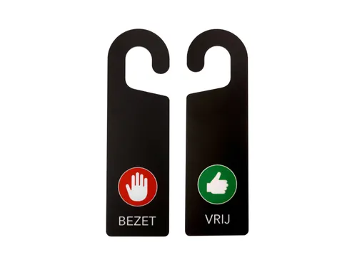 Kunststof deurhanger 250x75mm Vrij - Bezet Zwart 10 stuks