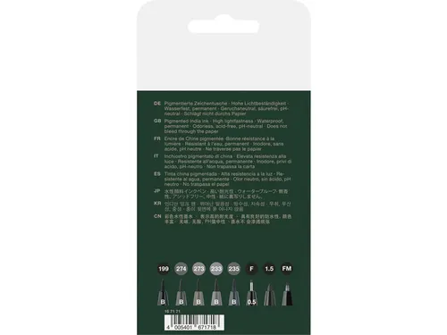 Tekenstift Pitt Artist Pen etui 8 stuks zwart en grijs assorti