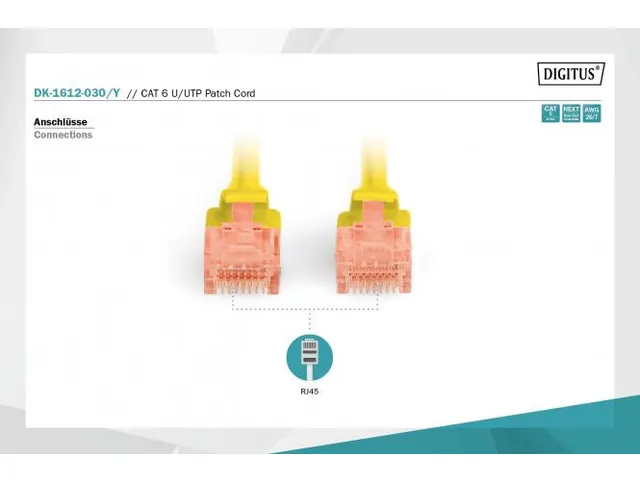 CAT 6 U-UTP patchkabel, PVC AWG 26/7 Lengte 3m Geel