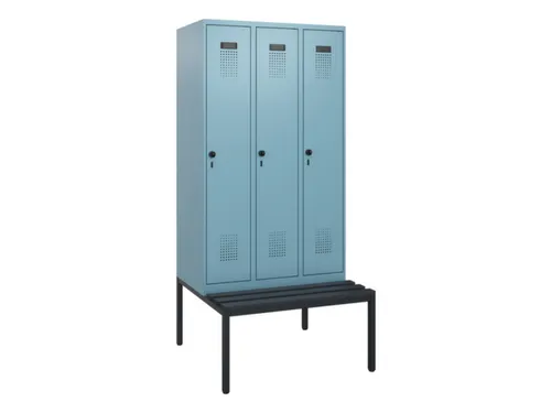 locker met bank,HxBxD 1950x900x815mm,3vak,vak B 300mm,draaigrendel