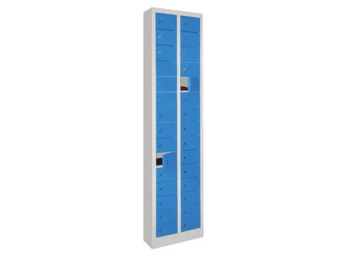 lockerkast,HxBxD 1950x460x200mm,2x15vakken,RAL7035,front RAL5012