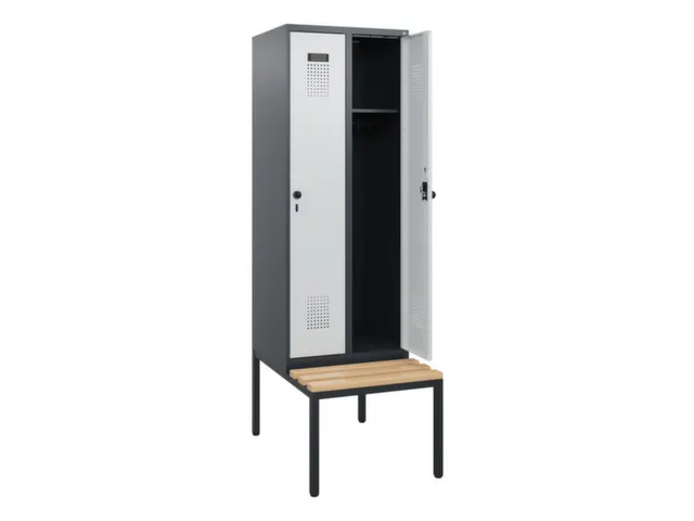 locker met bank,HxBxD 1950x600x815mm,2vak,vak B 300mm,draaigrendel