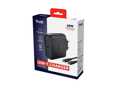 Oplader met kabel Trust Maxo 65W USB-C GaN zwart