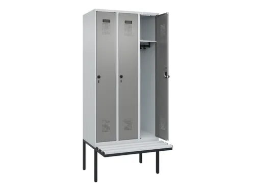 locker met bank,HxBxD 2120x900x815mm,3vak,vak B 300mm,draaigrendel