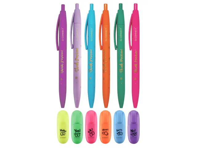 Set Van 6 Balpennen En 6 Markeerstiften assorti kleuren