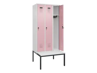 locker met bank,HxBxD 2120x900x815mm,3vak,vak B 300mm,draaigrendel - 1