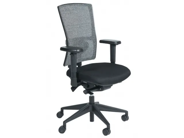 Bureaustoel 400 NPR Stof zwart, rug Wol/Mesh Grijs, Zwart voetkruis