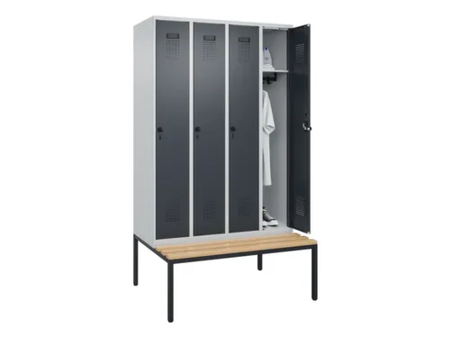 locker met bank,HxBxD 2120x1200x815mm,4vak,vak B 300mm,draaigrendel