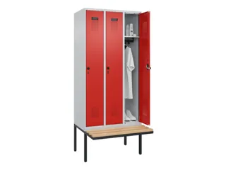 locker met bank,HxBxD 2120x900x815mm,3vak,vak B 300mm,draaigrendel - 1