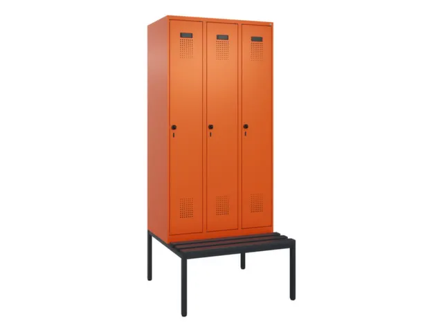 locker met bank,voor scheiding van kleding,HxBxD 2120x900x815mm,3vak