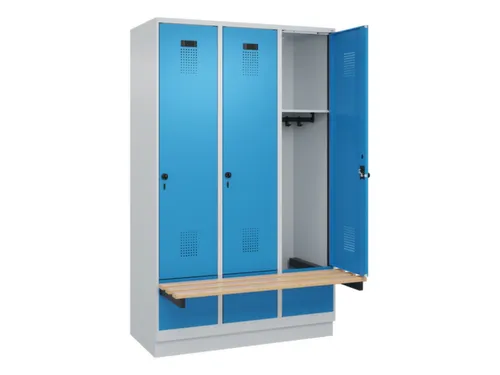locker met bank,HxBxD 1950x1200x815mm,3vak,vak B 400mm,draaigrendel