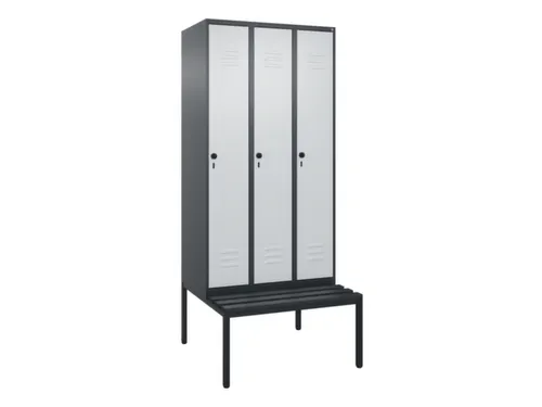 locker met bank,HxBxD 2120x900x815mm,3vak,vak B 300mm,draaigrendel