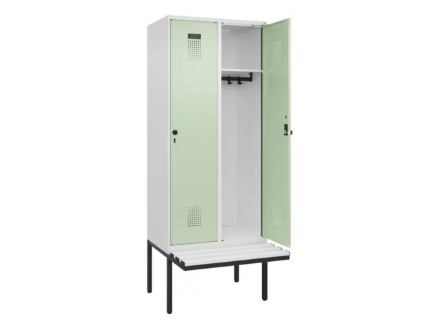 locker met bank,HxBxD 2120x800x815mm,2vak,vak B 400mm,draaigrendel