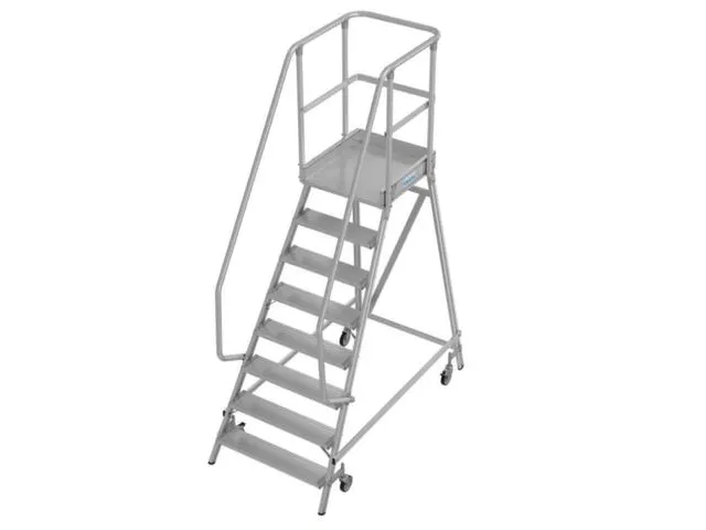 bordestrap,verrijdbaar,bordes H 1,95m,8treden,aluminium,4zwenkwielen