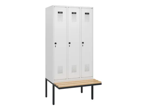 locker met bank,HxBxD 1950x900x815mm,3vak,vak B 300mm,draaigrendel