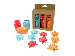 Krullint en strik rood/oranje/blauw 12 stuks