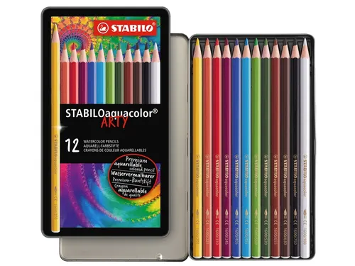 Kleurpotloden Stabilo Aquacolor 12Stuks Metalen Etui Assorti