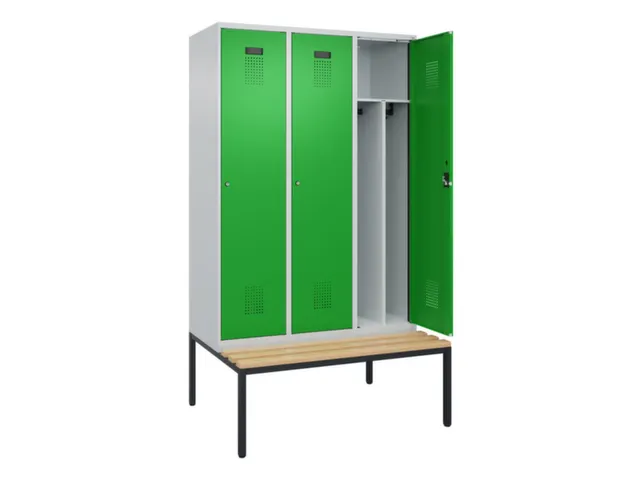 locker met bank,voor scheiding van kleding,HxBxD 2120x1200x815mm,3vak